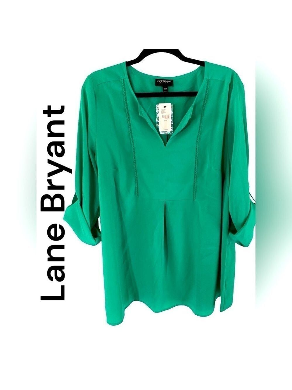 Lane Bryant-NWT 18/20 beautiful green blouse/tunic. V neck/roll sleeve. New!